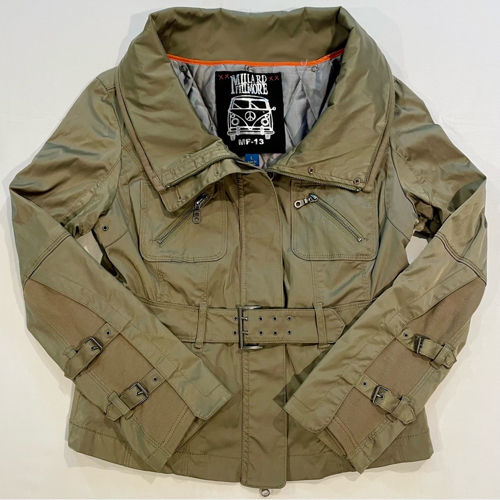 New Millard Fillmore Moto Jacket Womens Large Anthropologie Olive Biker Fall
